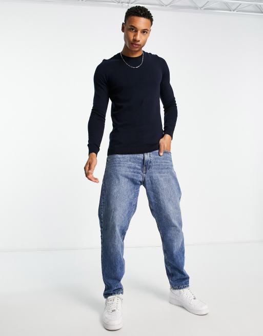 New Look muscle fit knitted jumper in navy, 4 of 4