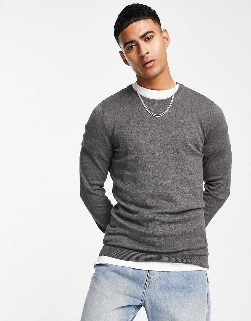 New Look muscle fit knitted sweater in dark gray