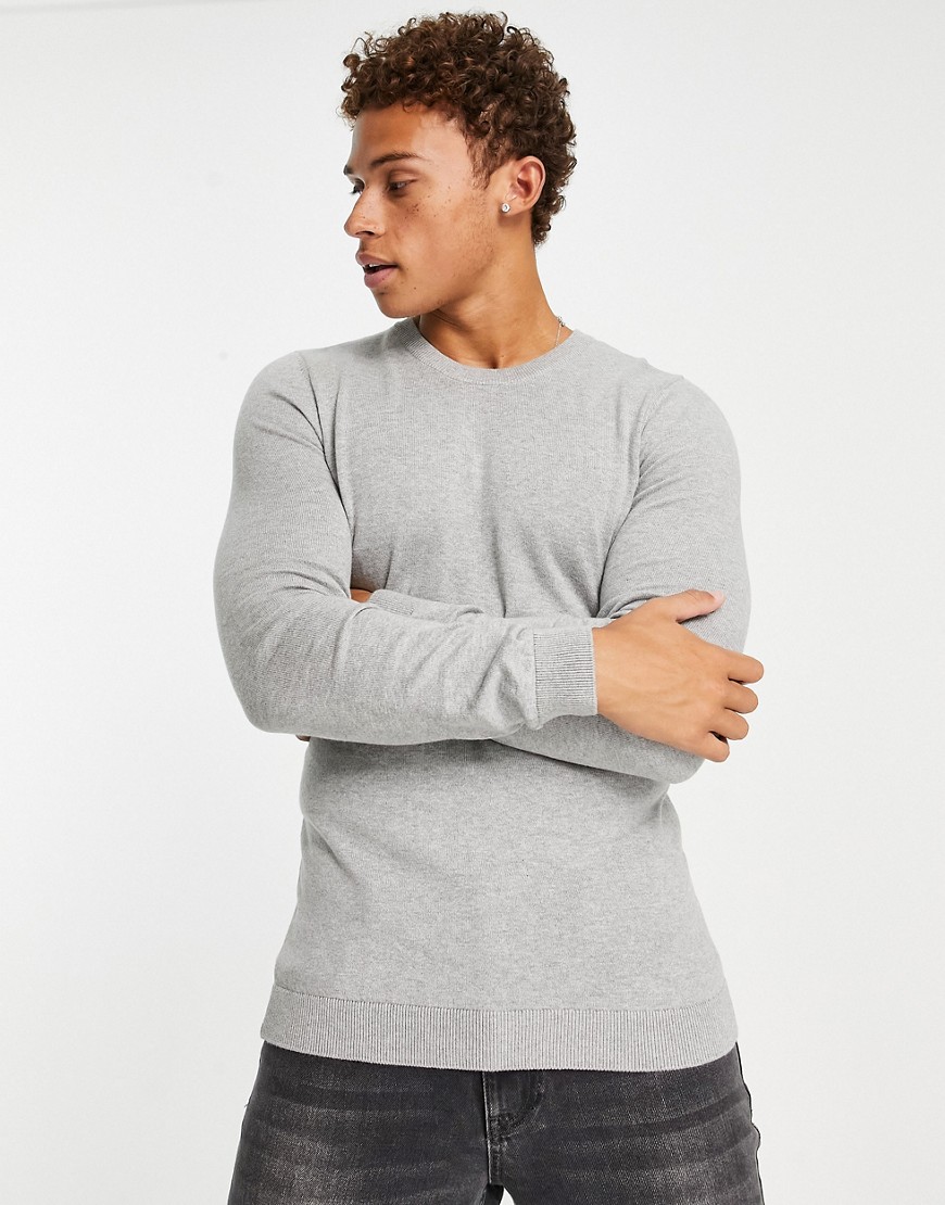 New Look Muscle Fit Knitted Sweater In Light Gray