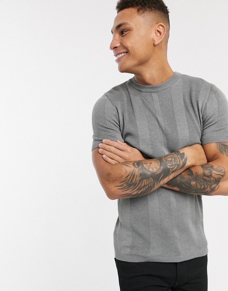 New Look muscle fit knitted t-shirt in grey