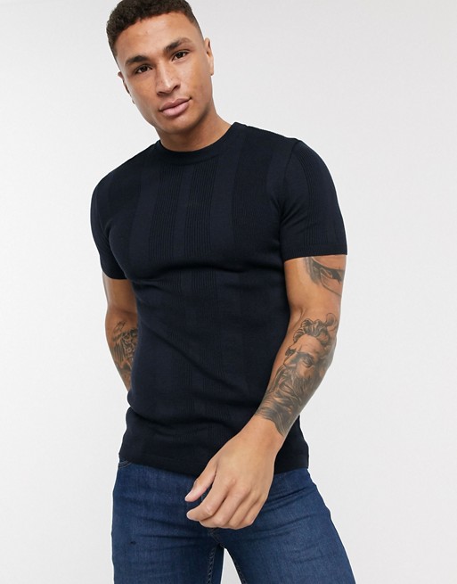 New Look muscle fit knitted t-shirt in navy