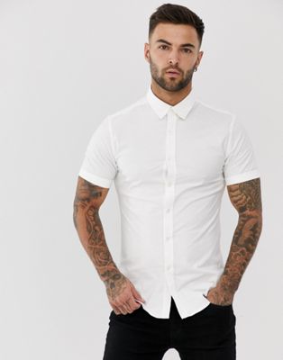 New Look - Muscle fit Oxford overhemd met korte mouwen in wit