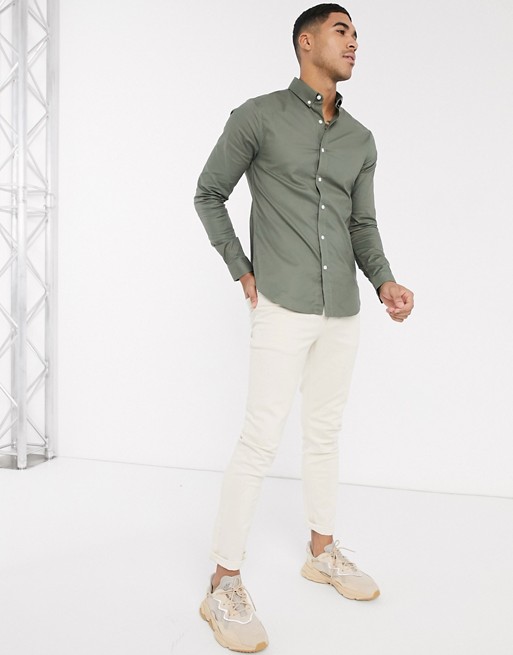 New Look muscle fit oxford shirt in khaki