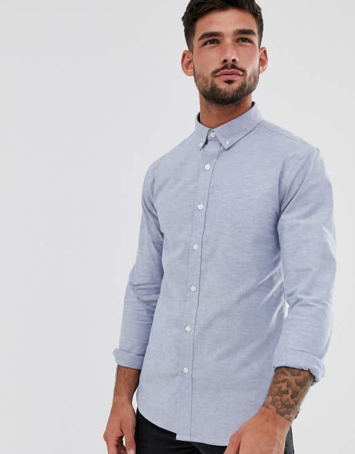 New Look muscle fit oxford shirt in light blue | ASOS