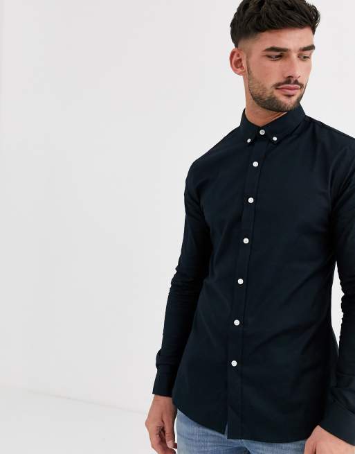 New Look long sleeve oxford shirt in navy