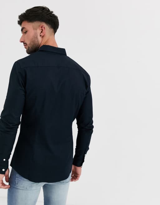 New Look muscle fit oxford shirt in navy, 2 of 4