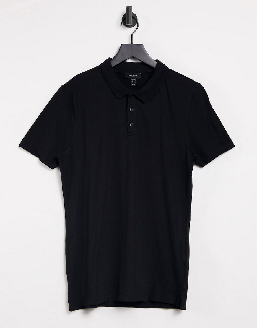 New Look muscle fit polo in black