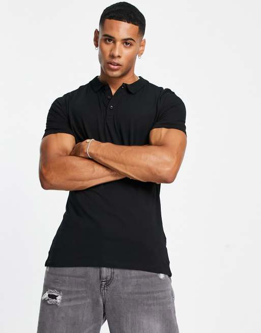 New Look muscle fit polo shirt in black ASOS