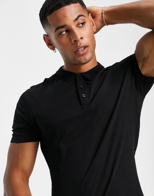 New Look muscle fit polo shirt in black