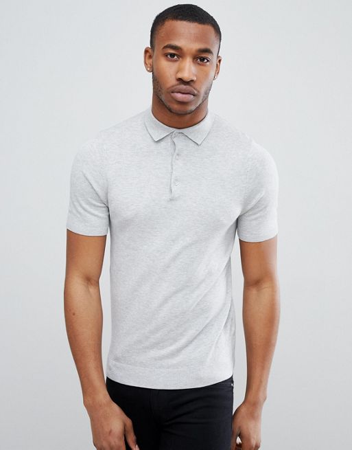 New Look Muscle Fit Polo Shirt In Gray | ASOS