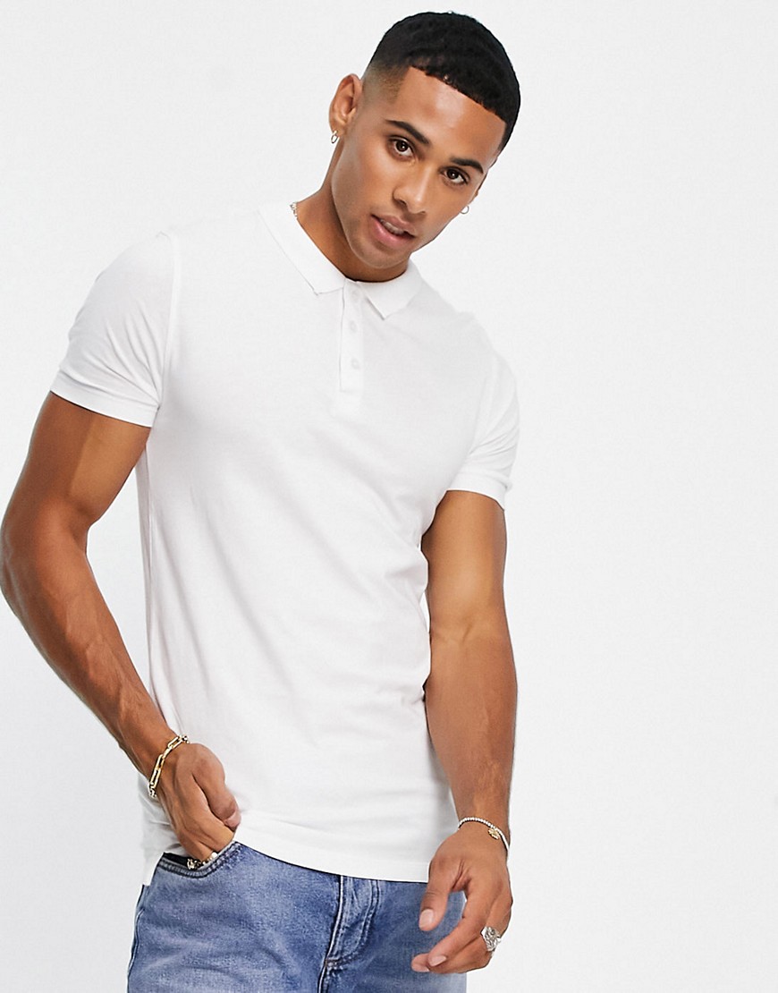 New Look muscle fit polo shirt in white
