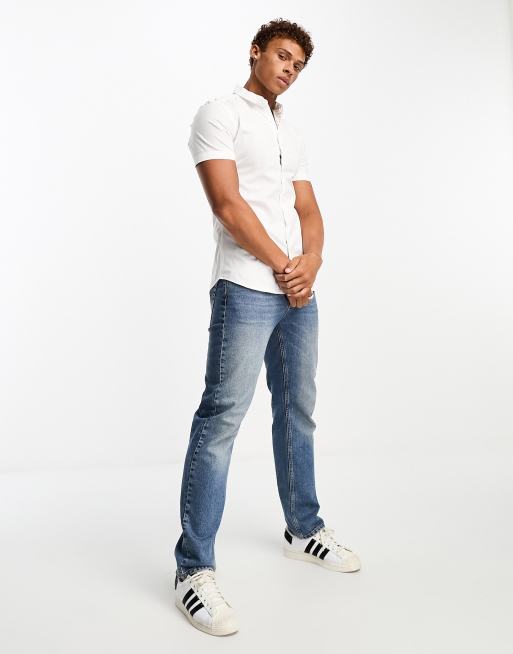 New look - Muscle-fit poplin overhemd met korte mouwen in wit, 4 van 4