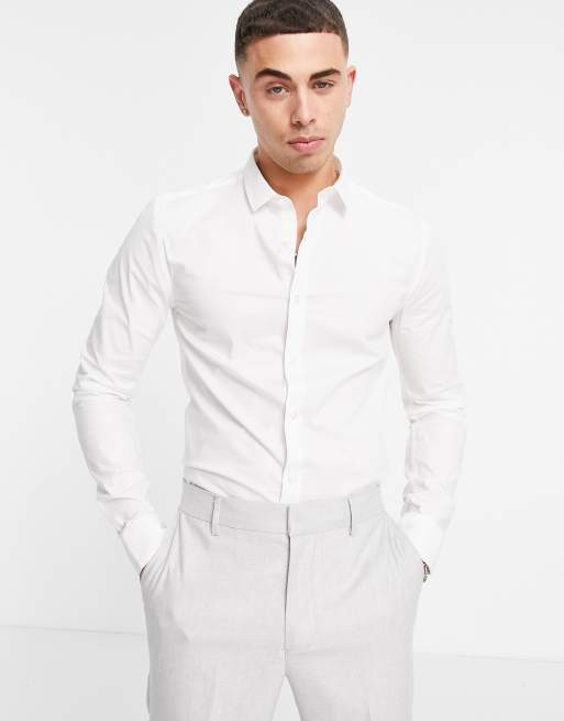 New Look - Muscle-fit poplin overhemd met lange mouwen in wit, 3 van 4