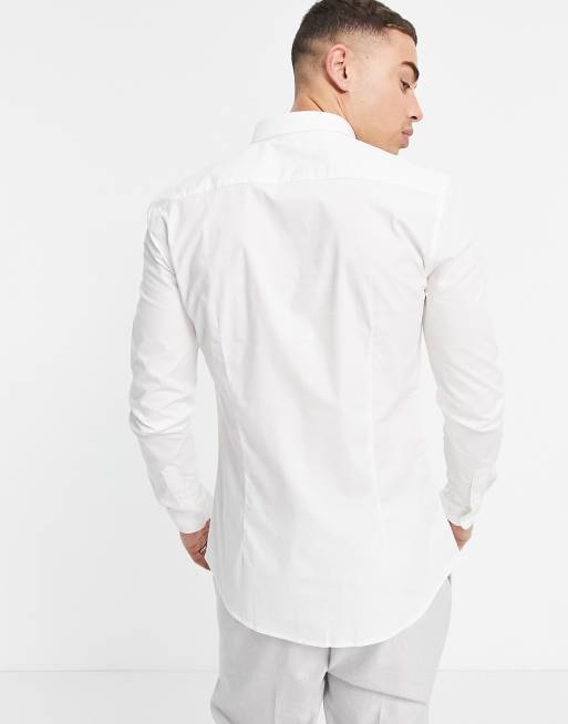 New Look - Muscle-fit poplin overhemd met lange mouwen in wit, 4 van 4