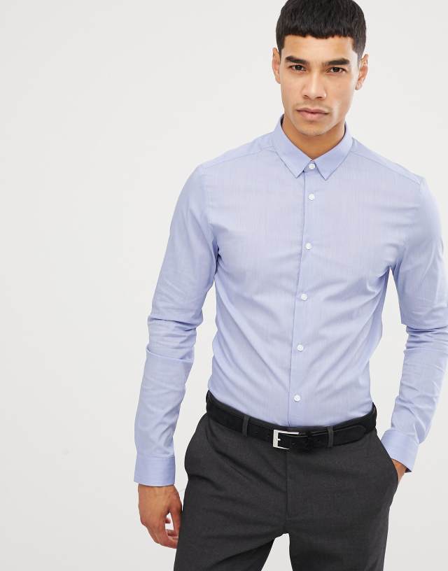 New Look muscle fit poplin shirt in light blue