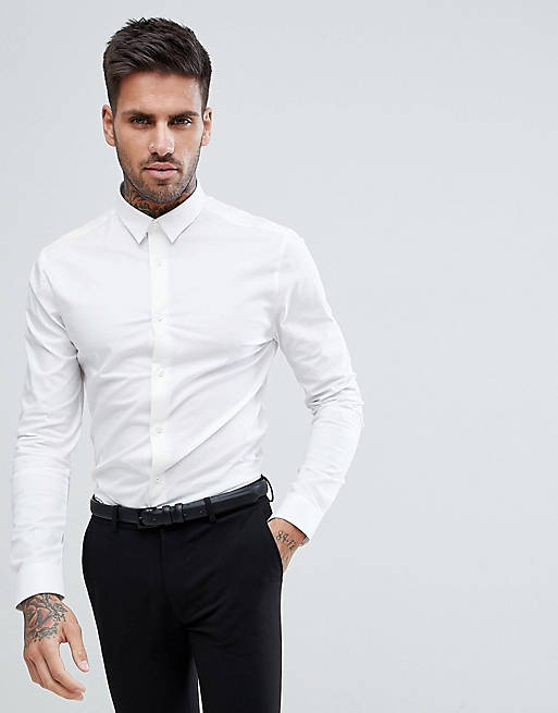 New Look muscle fit poplin shirt in white
