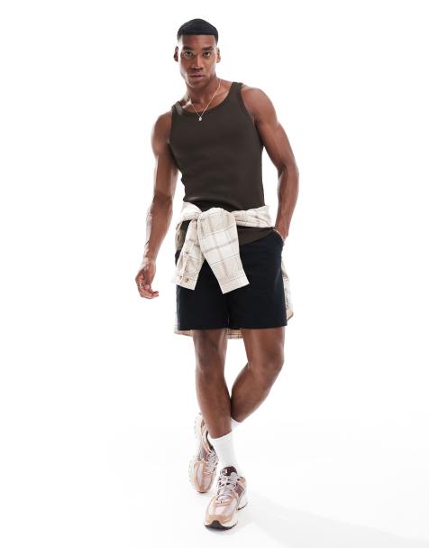 New Look muscle fit rib singlet in dark brown - view 1