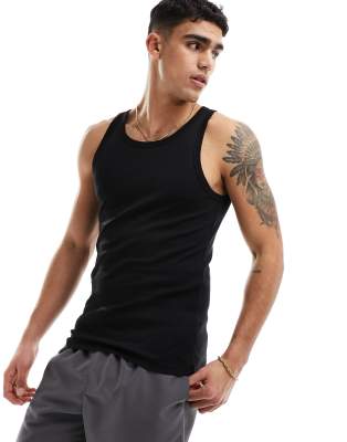 New Look New Look muscle fit rib vest in black