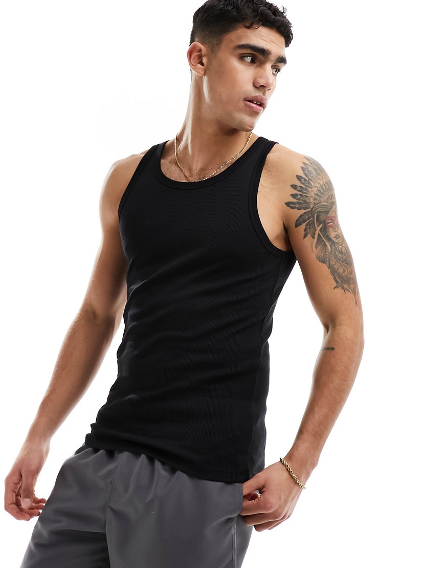 New Look muscle fit rib vest in black