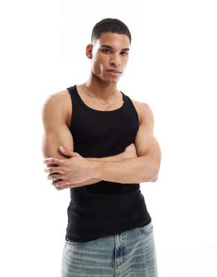 New Look New Look muscle fit rib vest in black