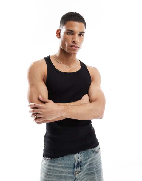 New Look muscle fit rib vest in black - view 1