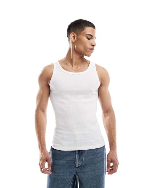 New Look muscle fit rib vest in white - view 1