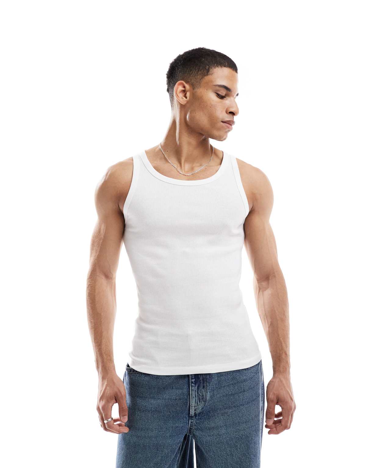 New Look muscle fit rib vest in white
