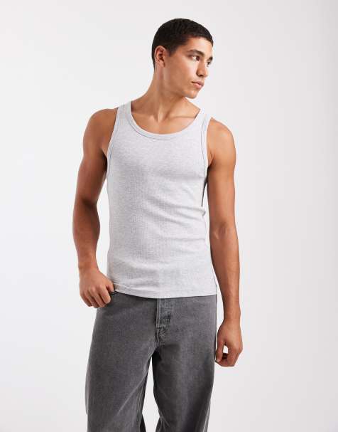 New Look muscle fit ribbed singlet in grey marl - view 1