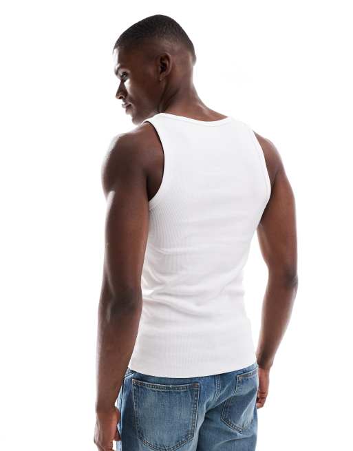 New Look muscle fit ribbed singlet in white , 3 of 5
