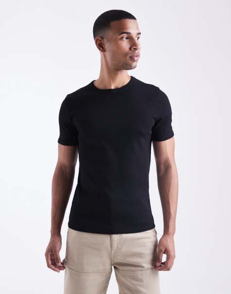New Look muscle fit ribbed t-shirt in black  - view 1