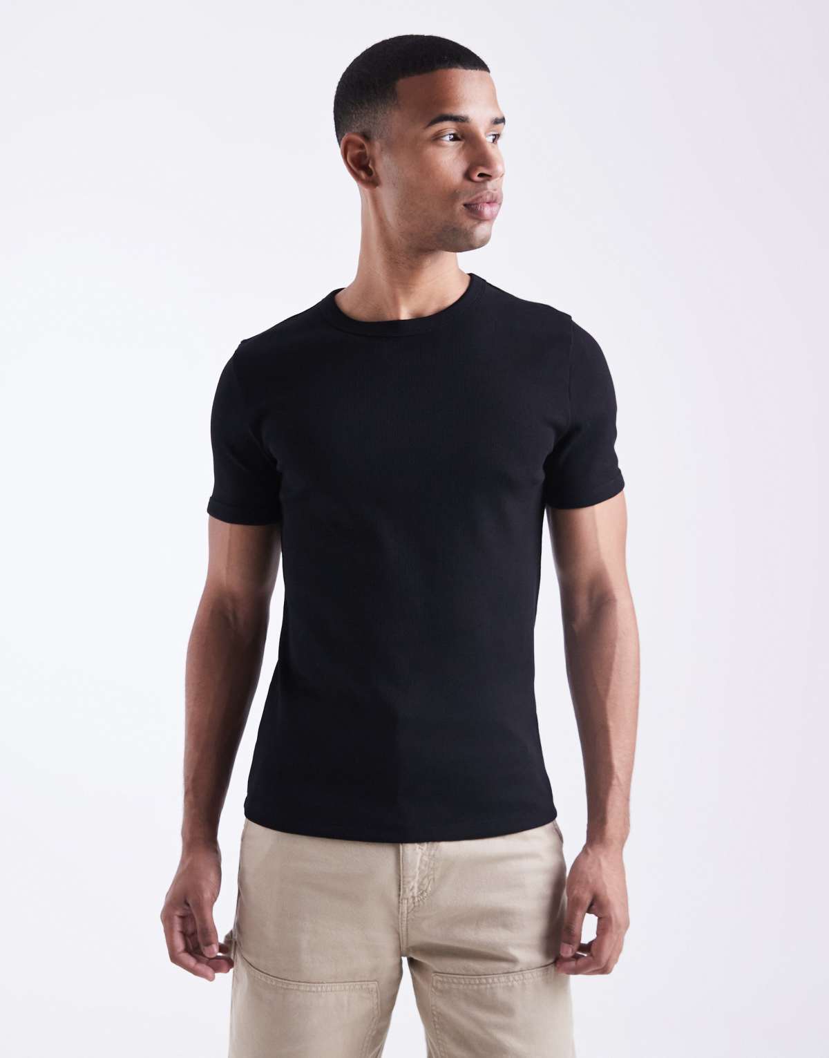 New Look muscle fit ribbed t-shirt in black