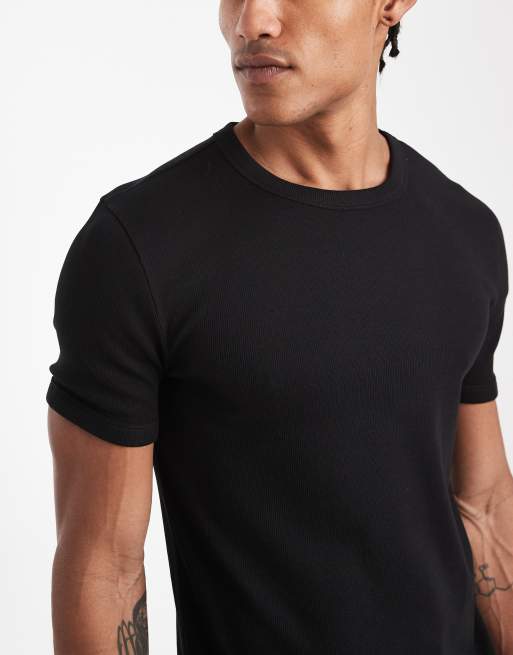 New Look muscle fit ribbed t-shirt in black, 5 of 5