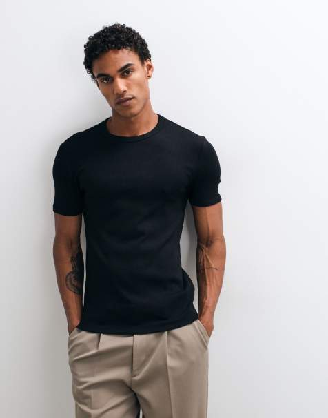 New Look muscle fit ribbed t-shirt in black - view 1