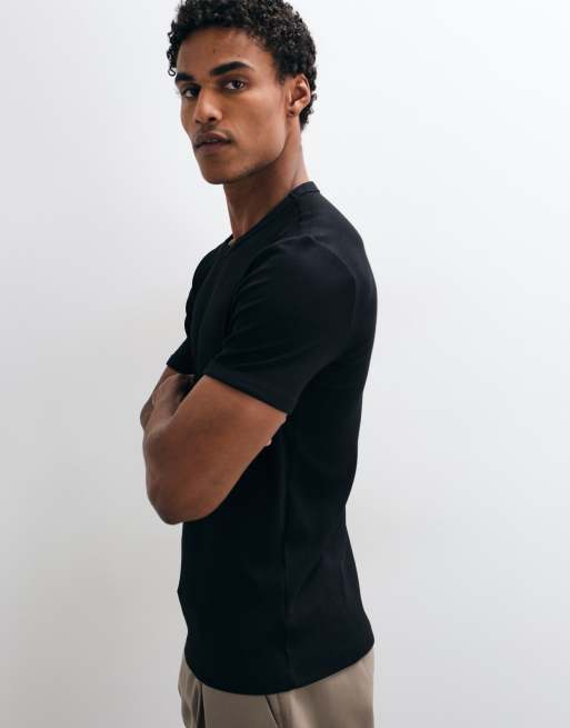 New Look muscle fit ribbed t-shirt in black , 3 of 5