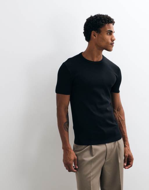 New Look muscle fit ribbed t-shirt in black , 5 of 5