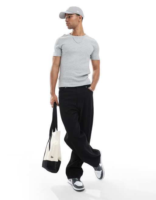 New Look muscle fit ribbed t-shirt in grey marl, 3 of 4