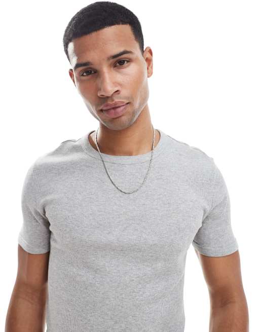 New Look muscle fit ribbed t-shirt in grey marl, 4 of 4