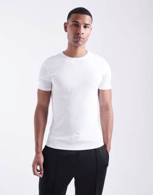 New Look muscle fit ribbed t-shirt in white