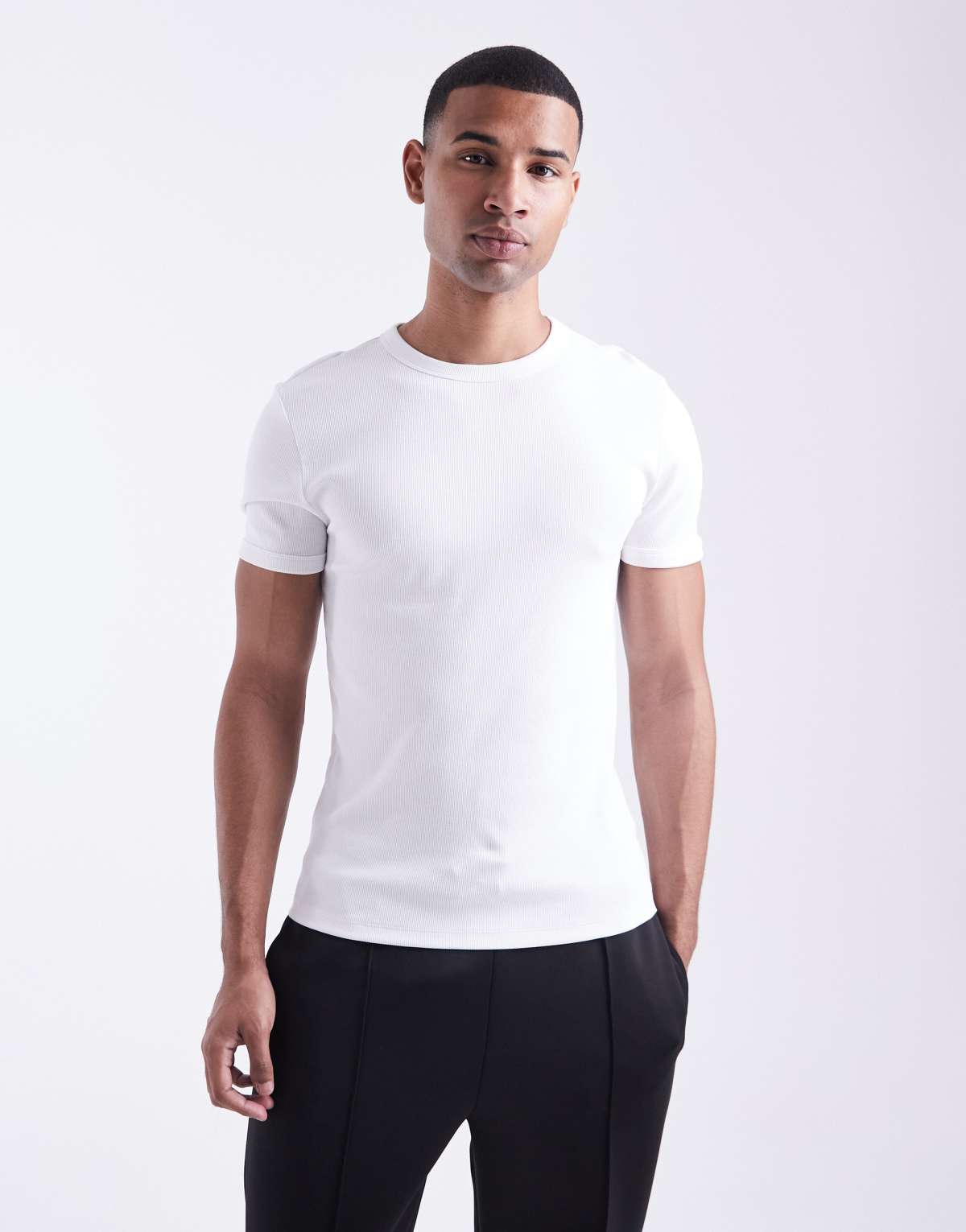 New Look muscle fit ribbed t-shirt in white