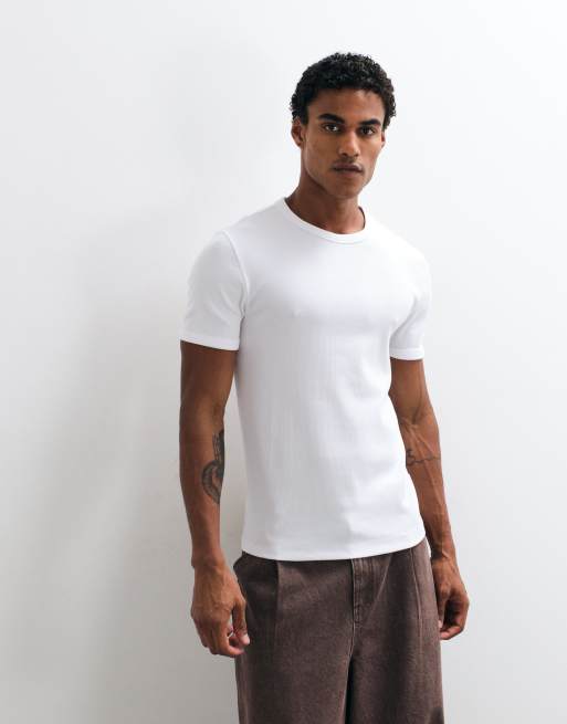 New Look muscle fit ribbed t-shirt in white, 3 of 5