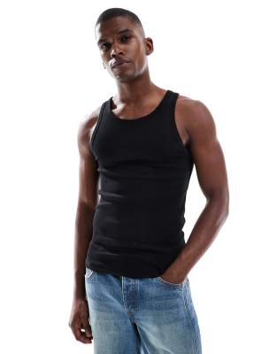 New Look New Look muscle fit ribbed vest in black