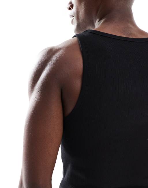 New Look muscle fit ribbed vest in black