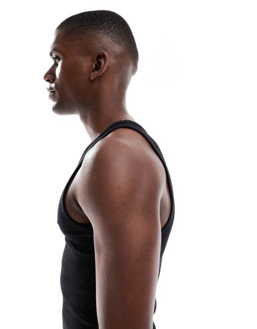 New Look muscle fit ribbed vest in black
