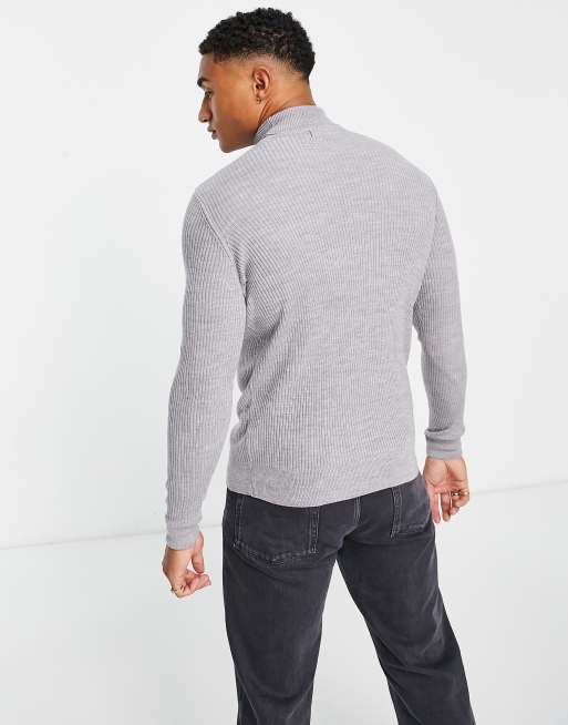 New Look muscle fit roll neck jumper in grey | ASOS