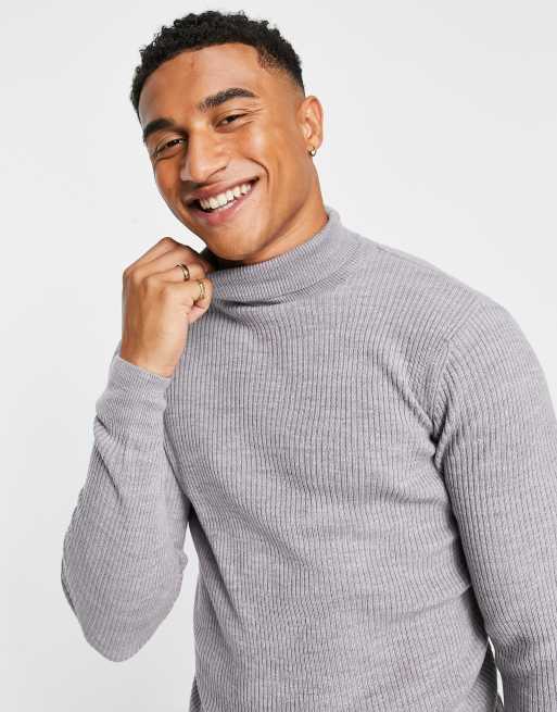 New Look muscle fit roll neck jumper in grey | ASOS