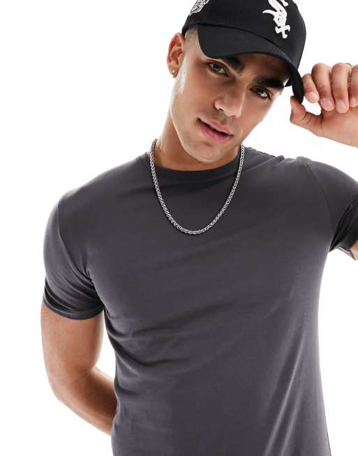 New Look - Muscle fit T-shirt in donkergrijs, 2 van 4