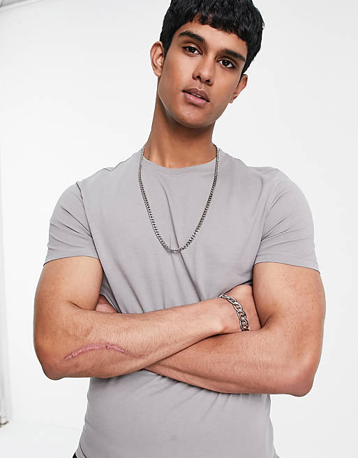 New Look organic cotton muscle fit t-shirt in grey