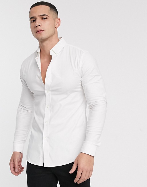 New Look muscle oxford shirt in white