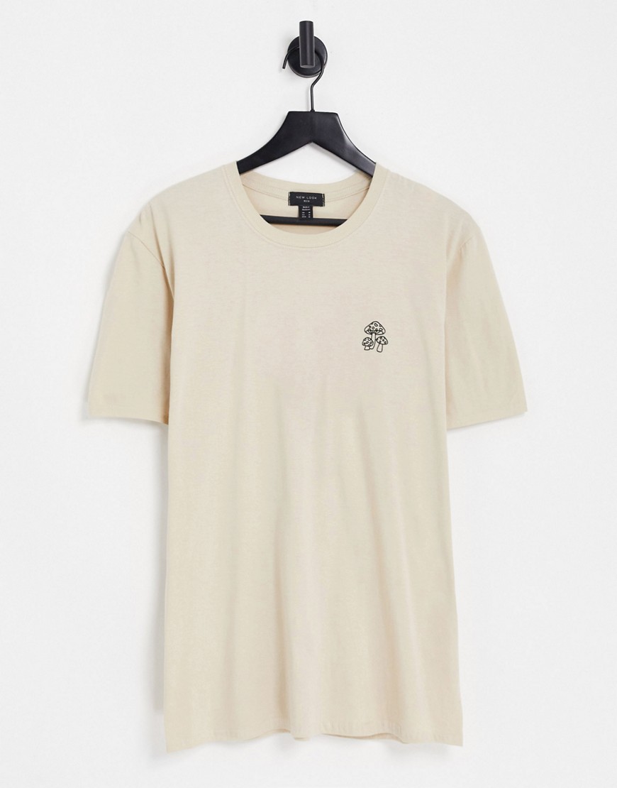 New Look mushroom print t-shirt in stone-Neutral