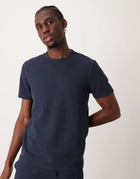 New Look – Myskläder – Marinblå våfflad t-shirt, del av set - view 1